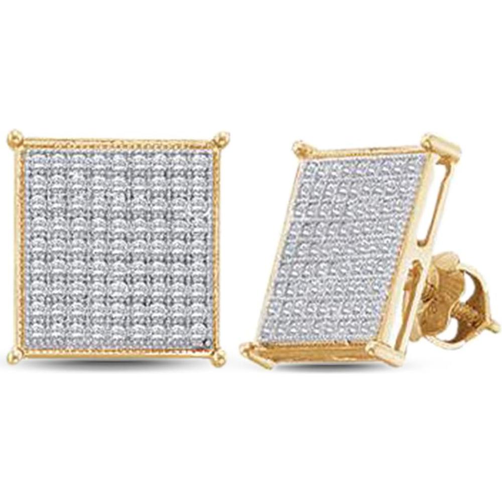 10K Yellow Gold Square Stud Earrings with Pave-Set Round Diamonds - 1/5 Carat Total Diamond Weight