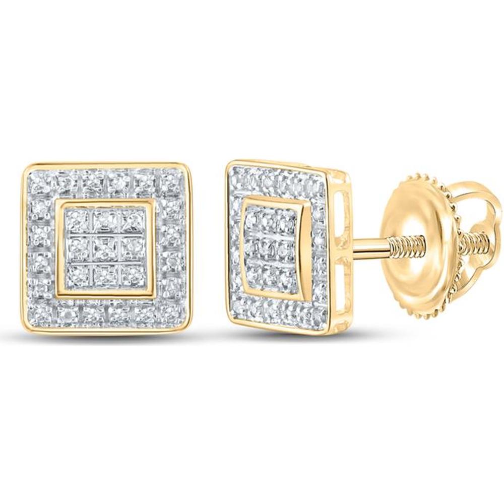 10K Yellow Gold Square Stud Earrings with Pave-Set Round Diamonds - 1/6 Carat Total Diamond Weight