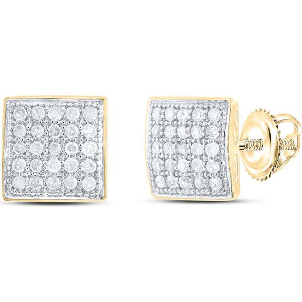10K Yellow Gold Square Stud Earrings with Pave-Set Round Diamonds - 1/6 Carat Total Diamond Weight