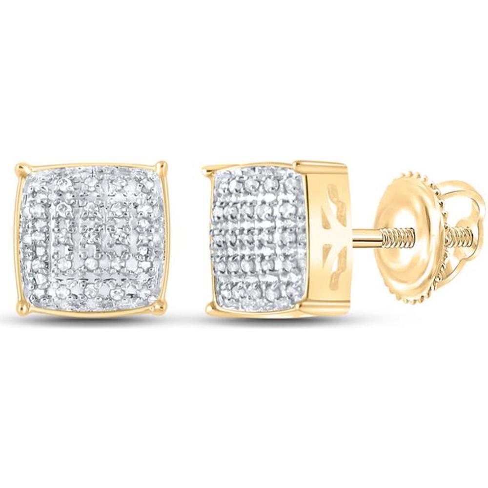 10K Yellow Gold Square Stud Earrings with Pavé-Set Round Diamonds - 1/8 Carat Total Diamond Weight