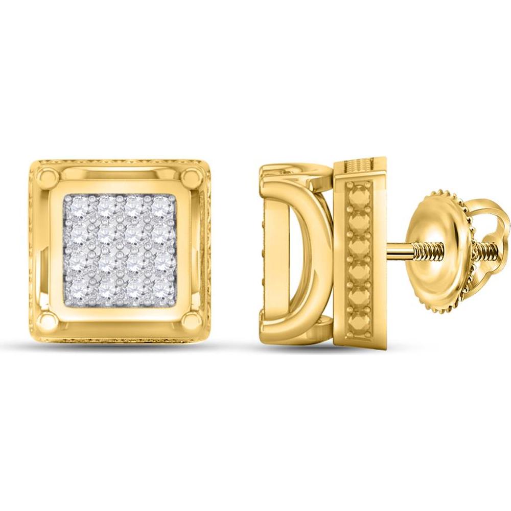 10K Yellow Gold Square Stud Earrings with Prong-Set Round Diamonds - 0.10 Carat Total Diamond Weight