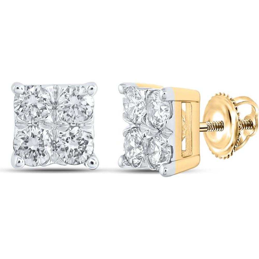10K Yellow Gold Square Stud Earrings with Prong-Set Round Diamonds - 0.24 Carat Total Diamond Weight