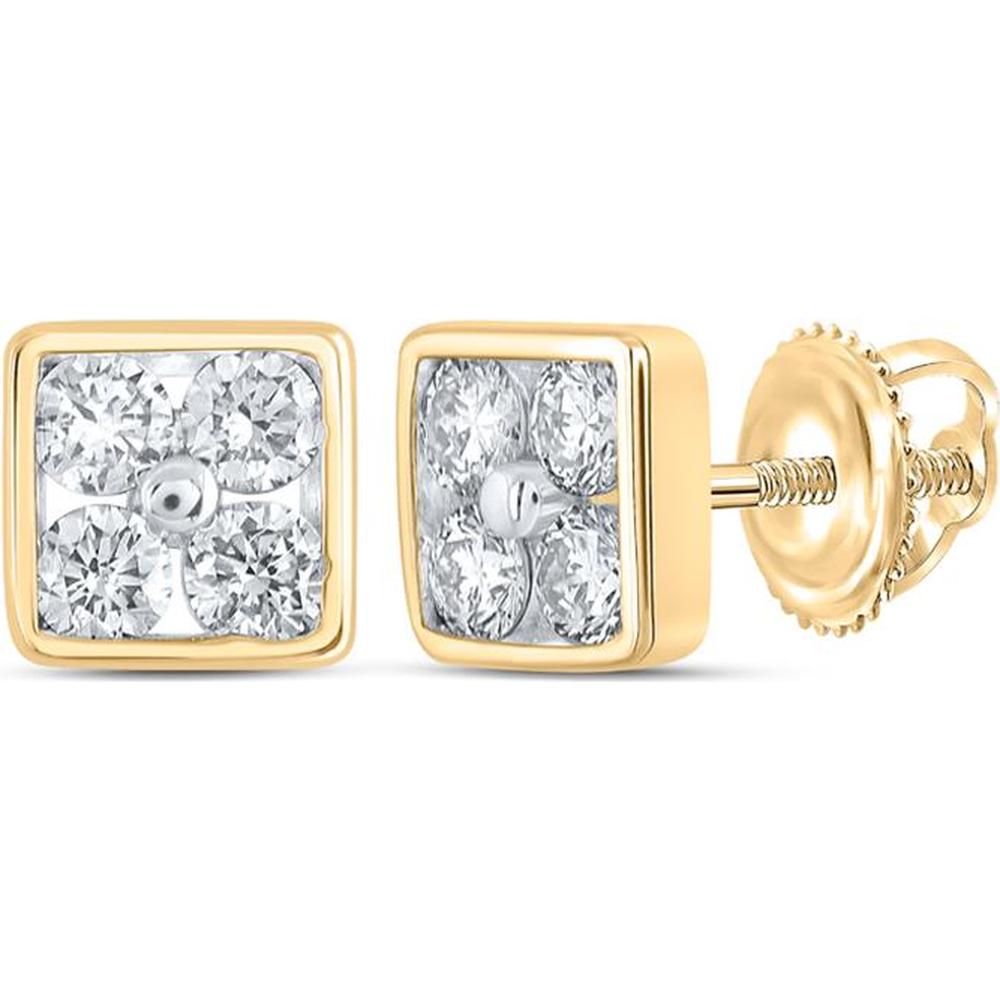 10K Yellow Gold Square Stud Earrings with Prong-Set Round Diamonds - 0.25 Carat Total Diamond Weight