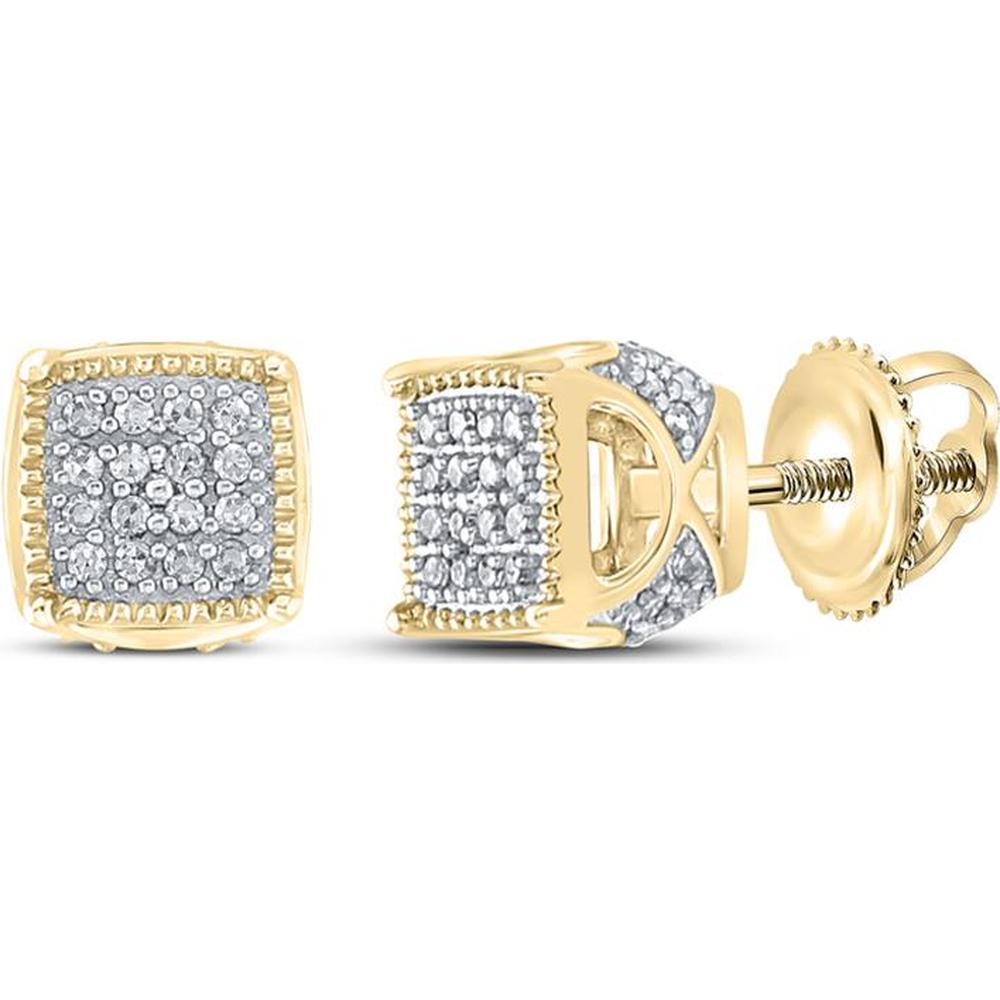 10K Yellow Gold Square Stud Earrings with Prong-Set Round Diamonds - 1/6 Carat Total Diamond Weight