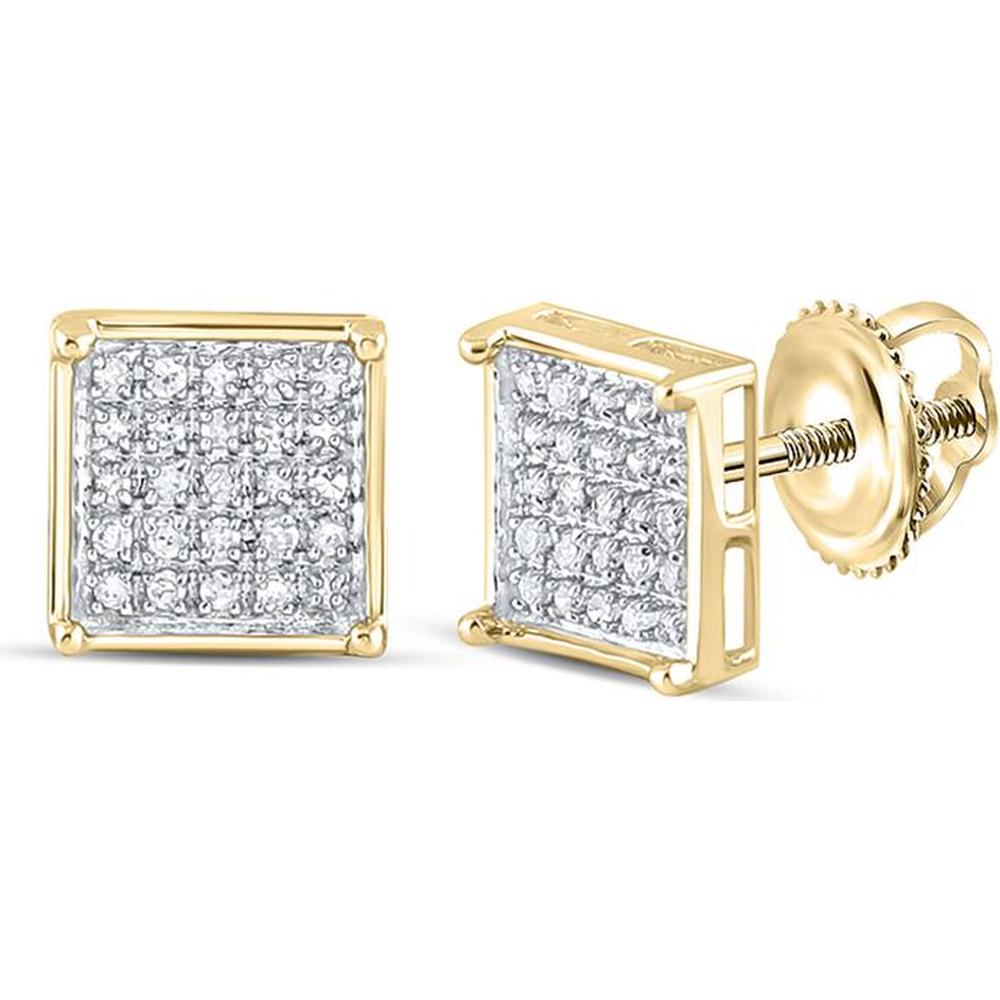 10K Yellow Gold Square Stud Earrings with Prong-Set Round Diamonds - 1/6 Carat Total Diamond Weight