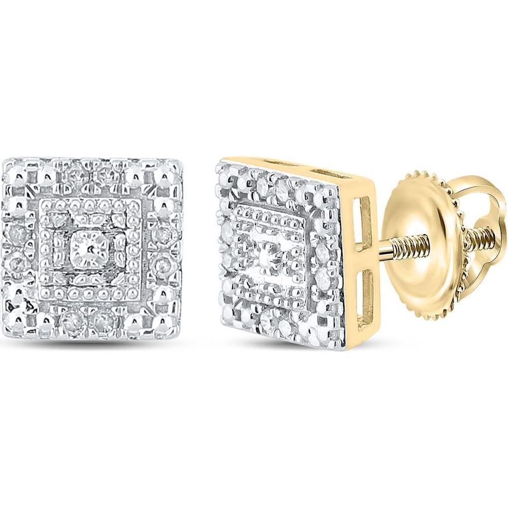 10K Yellow Gold Square Stud Earrings with Round Prong-Set Diamonds and Milgrain Halo - 1/8 Carat Total Diamond Weight