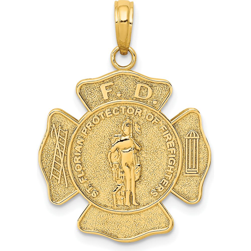 10K Yellow Gold St. Florian Fire Department Protector Pendant - Polished Finish