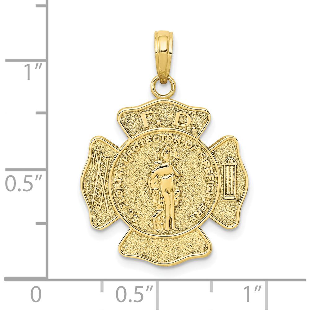 10K Yellow Gold St. Florian Fire Department Protector Pendant - Polished Finish