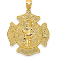 10K Yellow Gold St. Florian Protect Us Fire Department Pendant - 34mm Length, 23.5mm Width