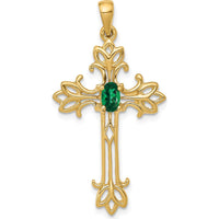 10K Yellow Gold St. Helens Cross Pendant with Faceted Green Helenite - 0.3 Carat