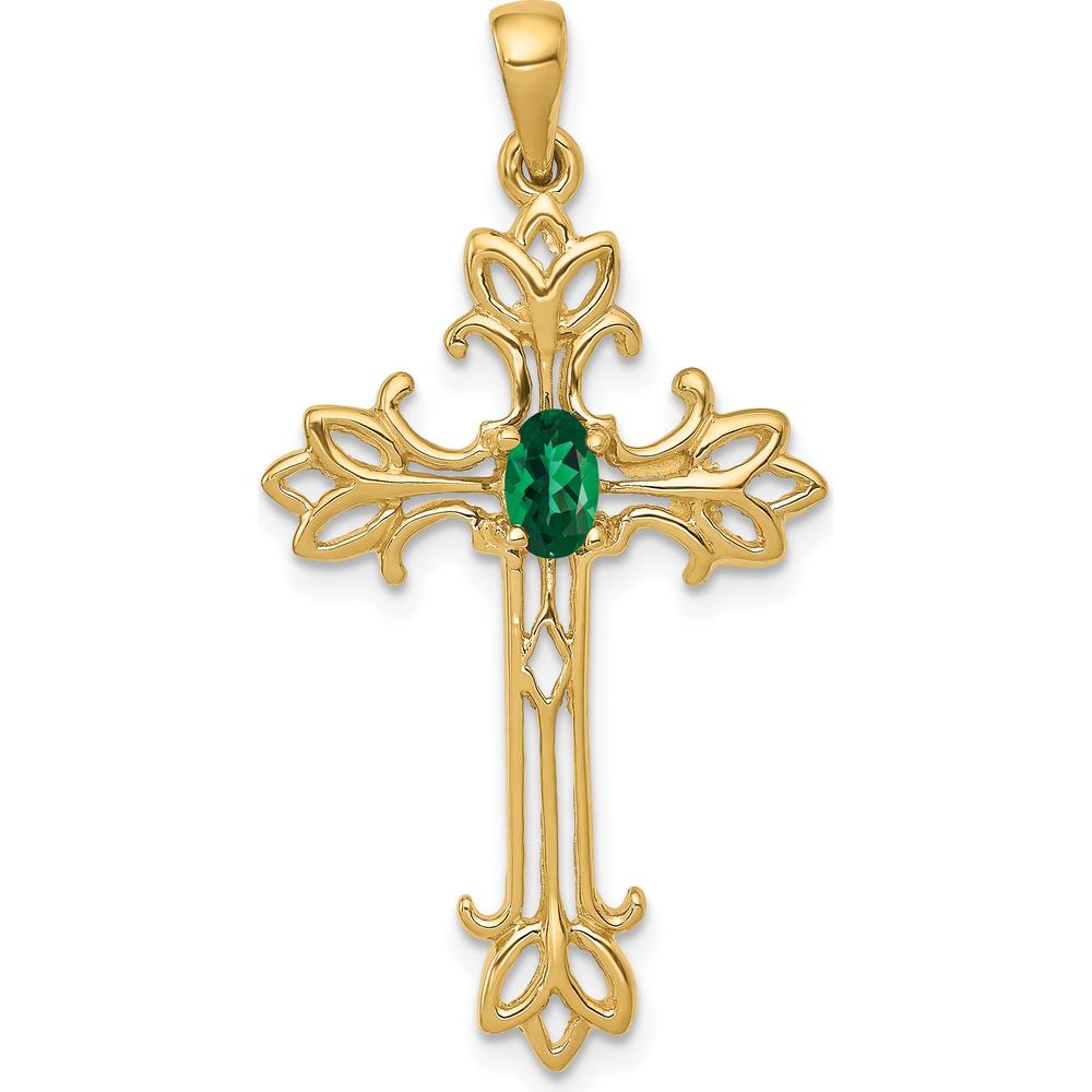 10K Yellow Gold St. Helens Cross Pendant with Faceted Green Helenite - 0.3 Carat