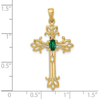 10K Yellow Gold St. Helens Cross Pendant with Faceted Green Helenite - 0.3 Carat