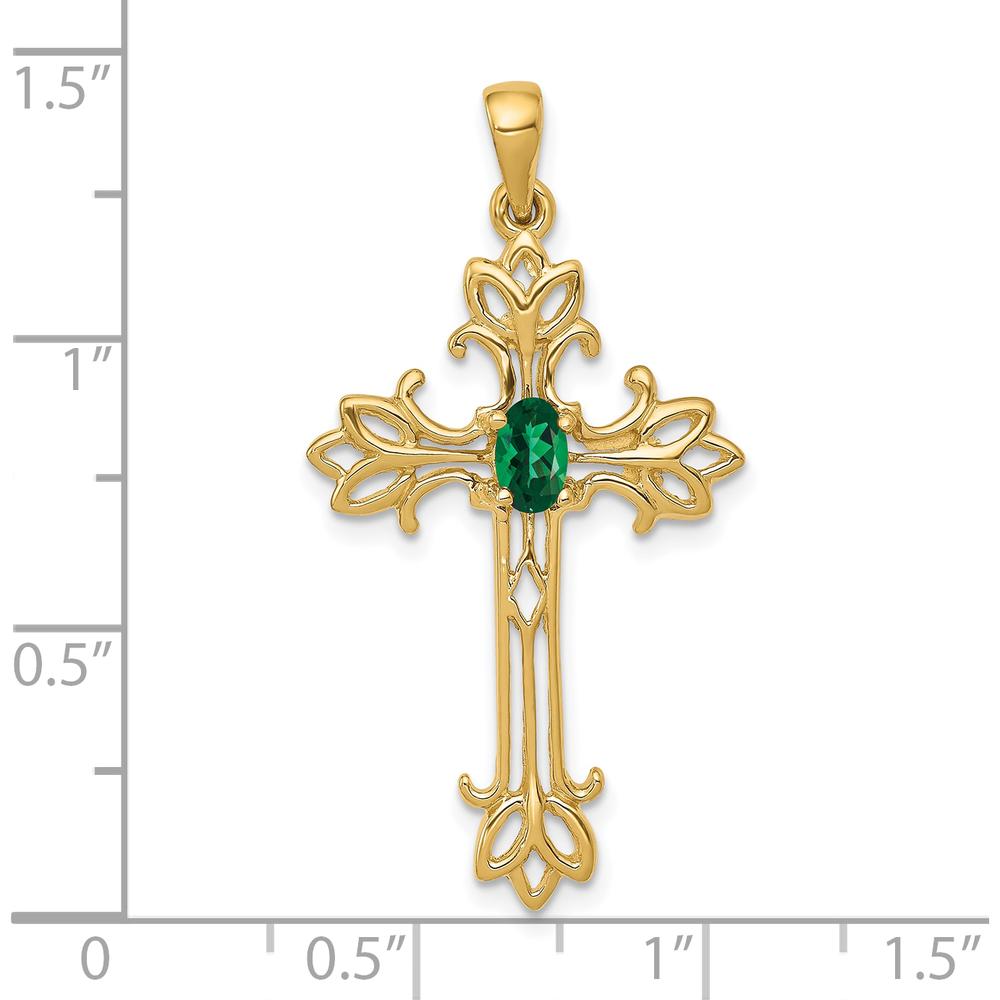 10K Yellow Gold St. Helens Cross Pendant with Faceted Green Helenite - 0.3 Carat