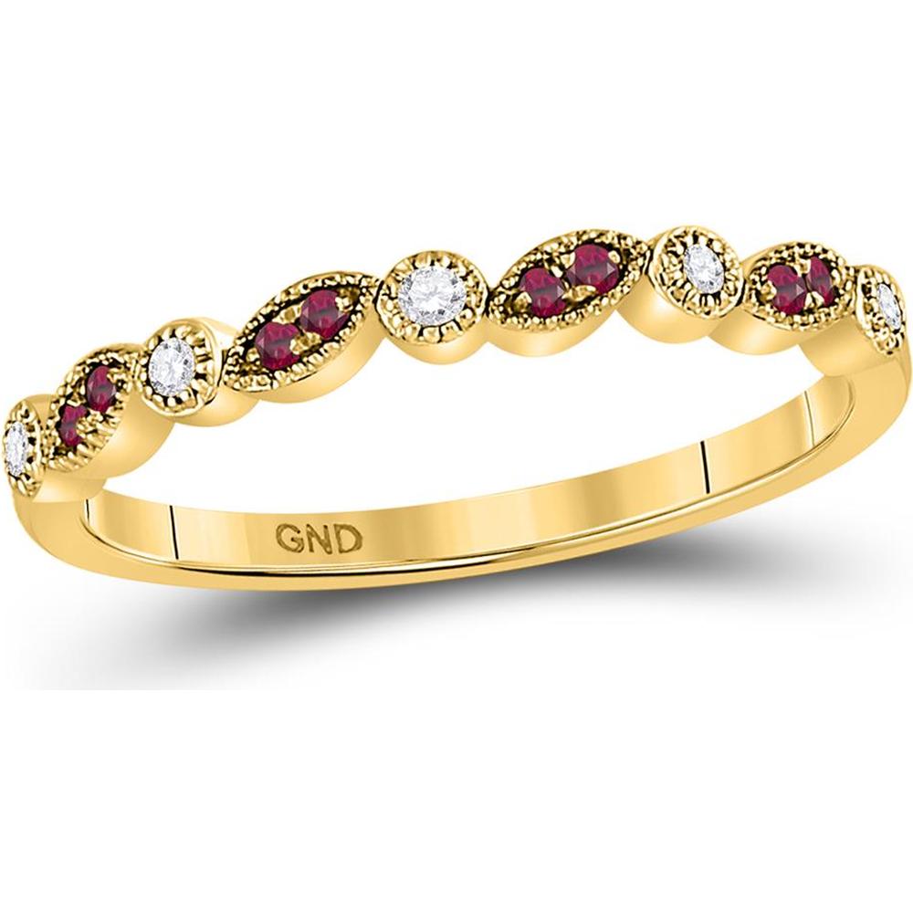 10K Yellow Gold Stackable Band with Prong-Set Round Natural Rubies 0.07 Carat and Round Diamonds 0.06 Carat Total Weight