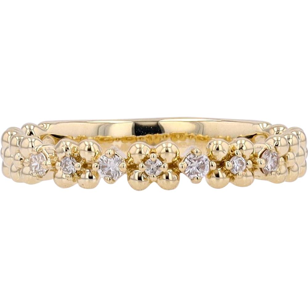 10K Yellow Gold Stackable Band with Round Diamonds and Beaded Flower Detailing - 0.11 Carat Total Diamond Weight