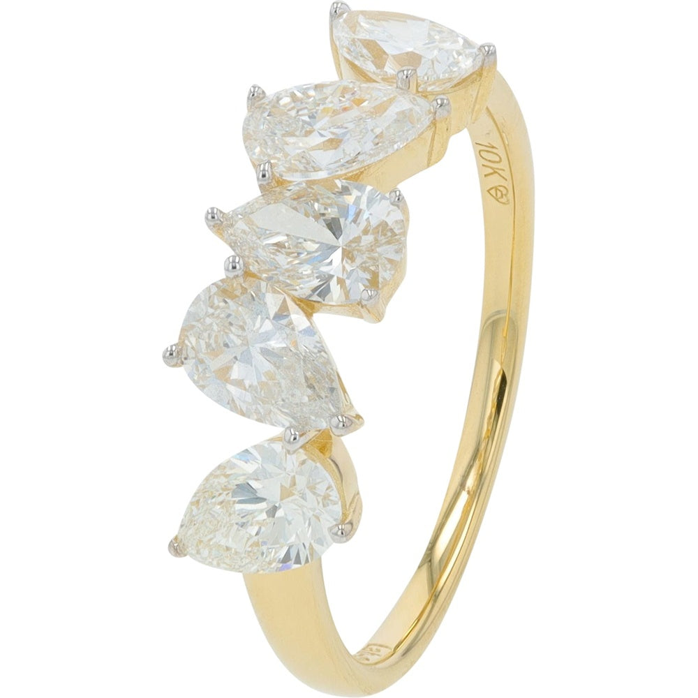 10K Yellow Gold Staggered Band with Five Pear-Shaped Lab Grown Diamonds - 1.00 Carat Total Diamond Weight