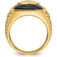 10K Yellow Gold Star Design Men's Ring with Diamond Accent and Black Enamel Finish by IBGoodman