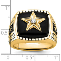 10K Yellow Gold Star Design Men's Ring with Diamond Accent and Black Enamel Finish by IBGoodman