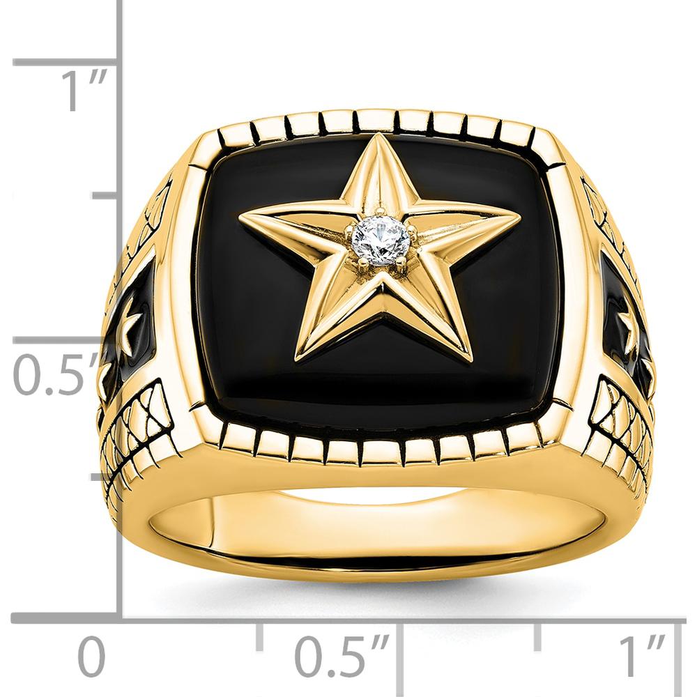 10K Yellow Gold Star Design Men's Ring with Diamond Accent and Black Enamel Finish by IBGoodman