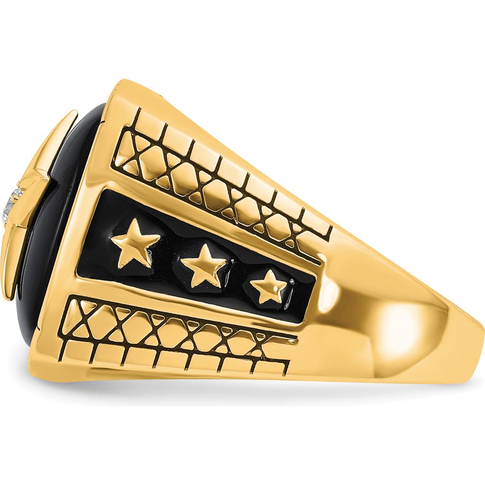 10K Yellow Gold Star Design Men's Ring with Diamond Accent and Black Enamel Finish by IBGoodman