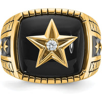 10K Yellow Gold Star Design Men's Ring with Diamond Accent and Black Enamel Finish by IBGoodman
