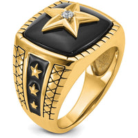 10K Yellow Gold Star Design Men's Ring with Diamond Accent and Black Enamel Finish by IBGoodman