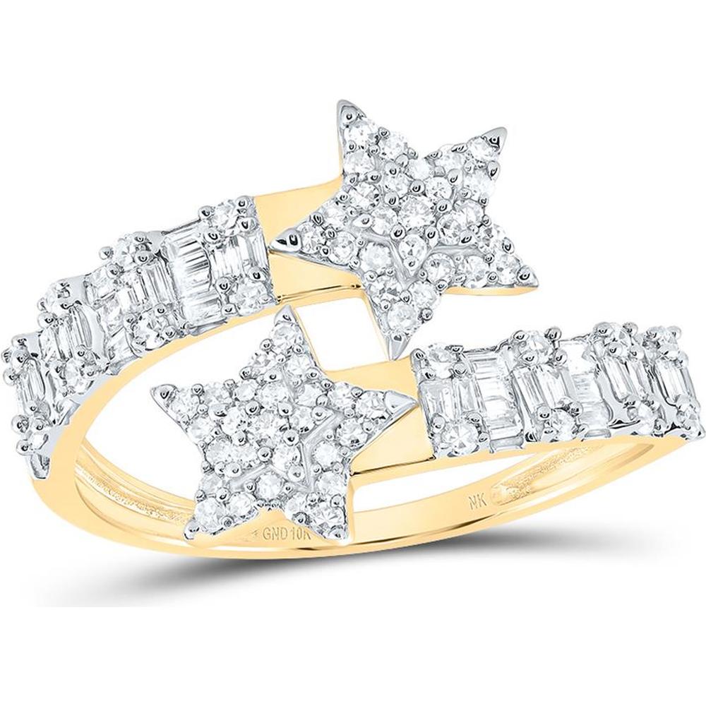 10K Yellow Gold Star Design Ring with Round and Baguette Diamonds - 5/8 Carat Total Diamond Weight