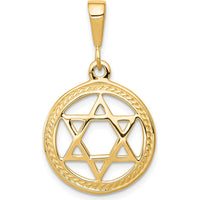 10K Yellow Gold Star of David Charm Pendant with Rope Detail
