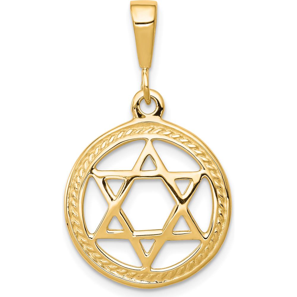 10K Yellow Gold Star of David Charm Pendant with Rope Detail