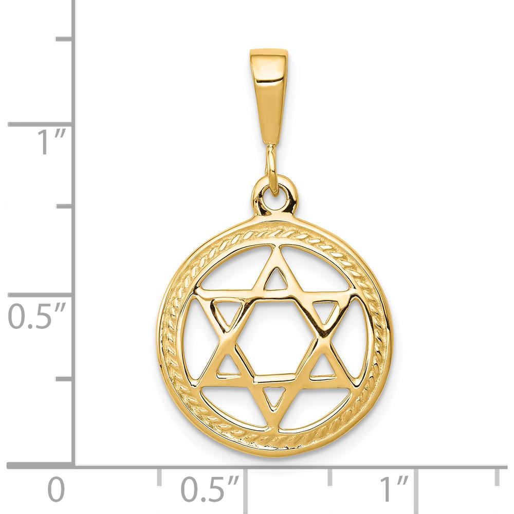 10K Yellow Gold Star of David Charm Pendant with Rope Detail