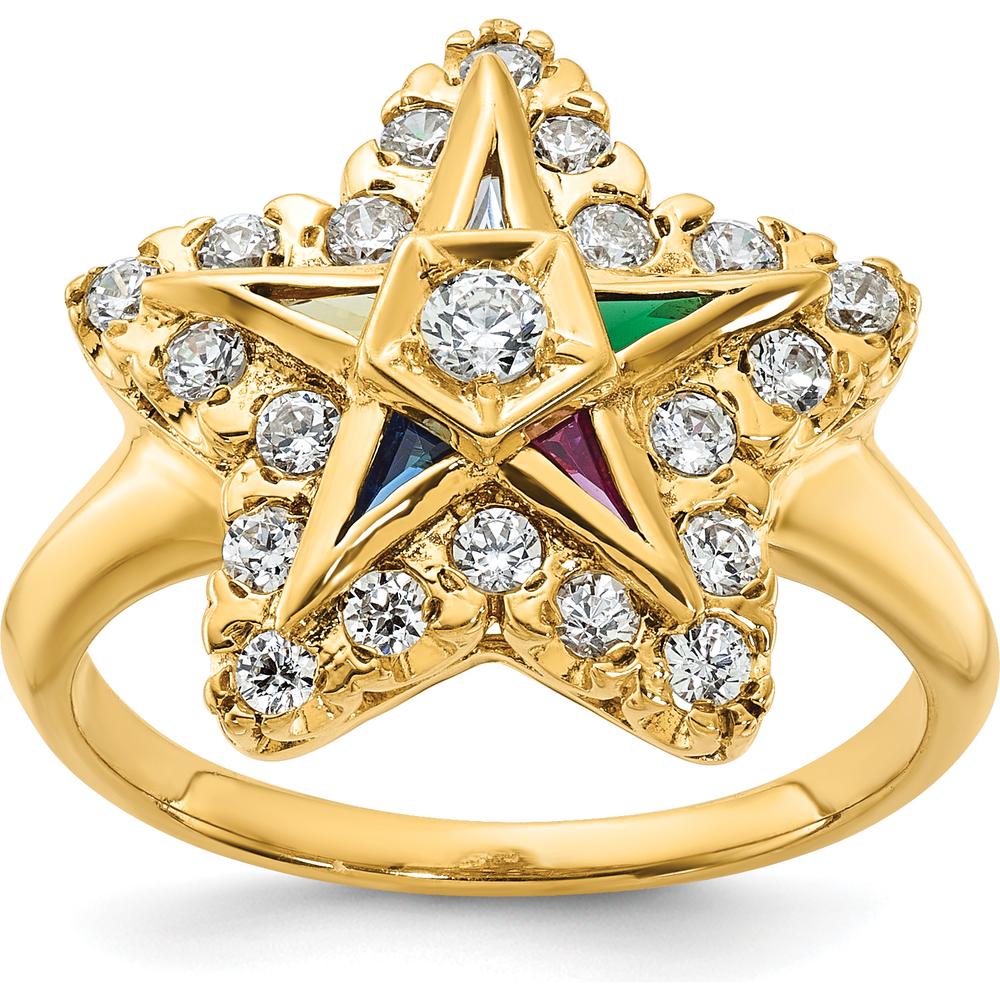10K Yellow Gold Star Shaped Ring with Multi-Colored Gemstones and Diamond Accents by IBGoodman
