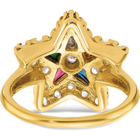 10K Yellow Gold Star Shaped Ring with Multi-Colored Gemstones and Diamond Accents by IBGoodman