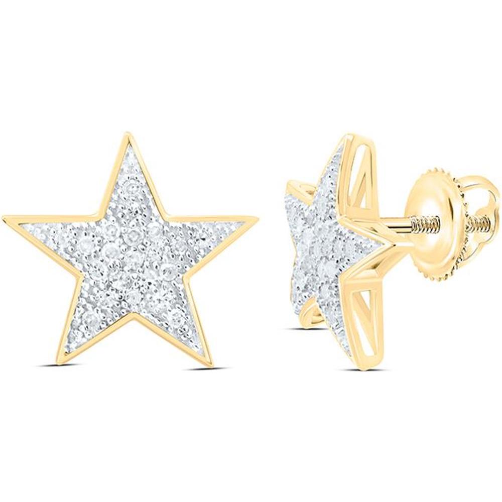 10K Yellow Gold Star Stud Earrings with Pave-Set Round Diamonds - 0.10 Carat Total Diamond Weight