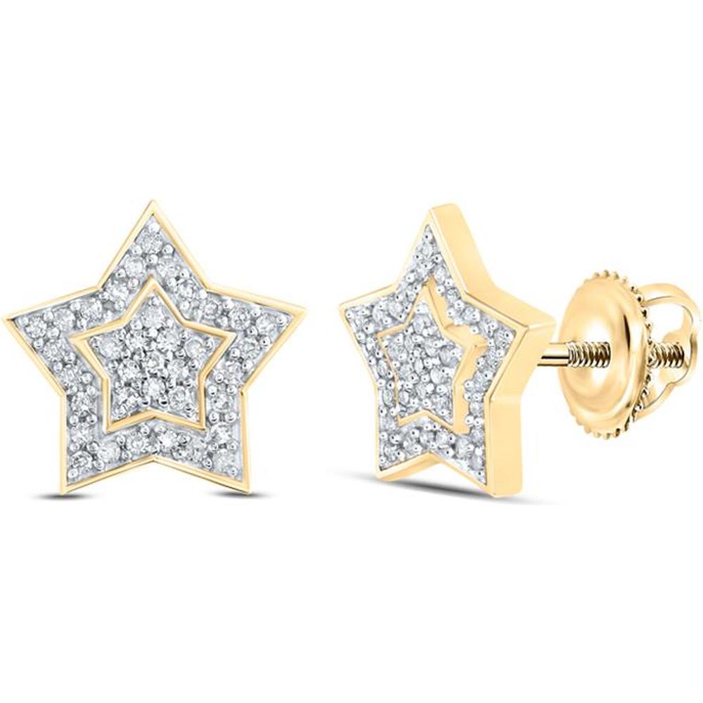 10K Yellow Gold Star Stud Earrings with Prong-Set Round Diamonds - 0.20 Carat Total Diamond Weight