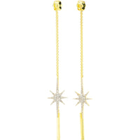 10K Yellow Gold Starburst Drop Earrings with Round Diamonds - 0.17 Carat Total Diamond Weight