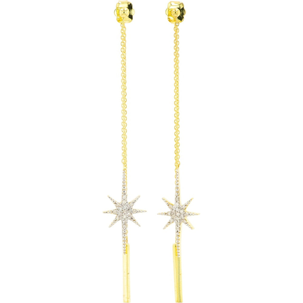 10K Yellow Gold Starburst Drop Earrings with Round Diamonds - 0.17 Carat Total Diamond Weight