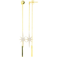 10K Yellow Gold Starburst Drop Earrings with Round Diamonds - 0.17 Carat Total Diamond Weight