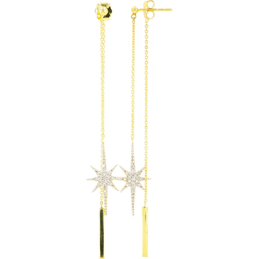 10K Yellow Gold Starburst Drop Earrings with Round Diamonds - 0.17 Carat Total Diamond Weight