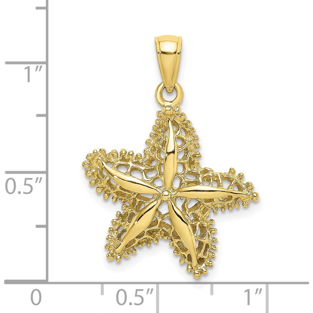 10K Yellow Gold Starfish Filigree Charm with Polished Finish - 26.8mm Length