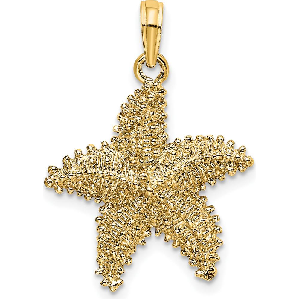10K Yellow Gold Starfish Pendant with Beaded Texture - Polished Finish