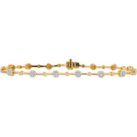 10K Yellow Gold Station Bracelet with Bezel and Prong-Set Round Diamond Clusters - 0.25 Carat Total Diamond Weight