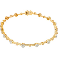 10K Yellow Gold Station Bracelet with Bezel and Prong-Set Round Diamond Clusters - 0.25 Carat Total Diamond Weight