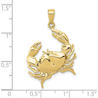 10K Yellow Gold Stone Crab with Claw Extended Pendant - Nature-Inspired Themed Design