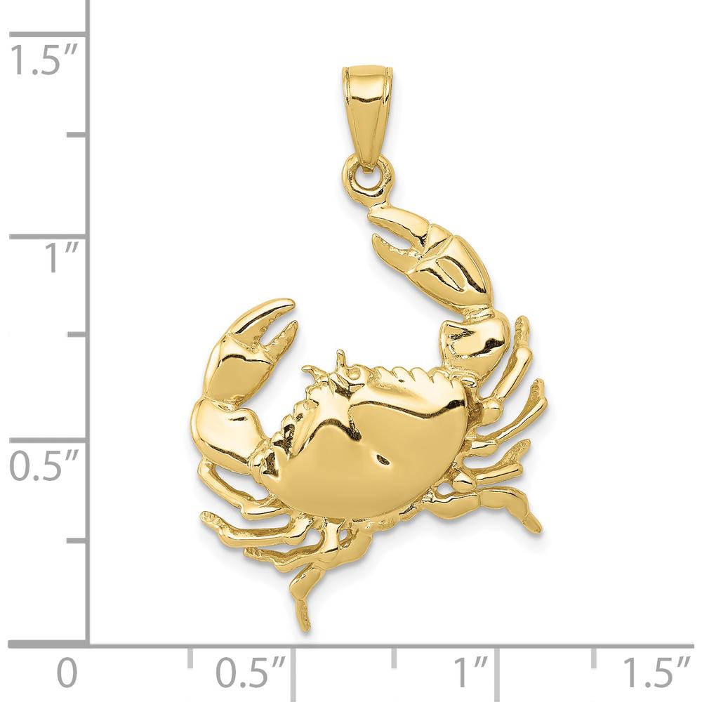 10K Yellow Gold Stone Crab with Claw Extended Pendant - Nature-Inspired Themed Design
