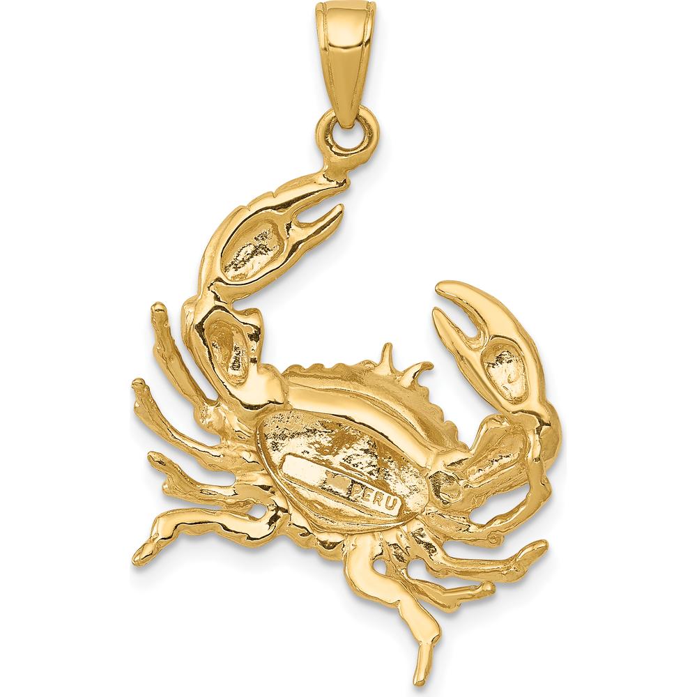 10K Yellow Gold Stone Crab with Claw Extended Pendant - Nature-Inspired Themed Design