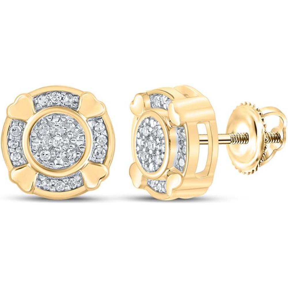 10K Yellow Gold Stud Earrings with Pave-Set Round Diamond Clusters - 0.10 Carat Total Diamond Weight