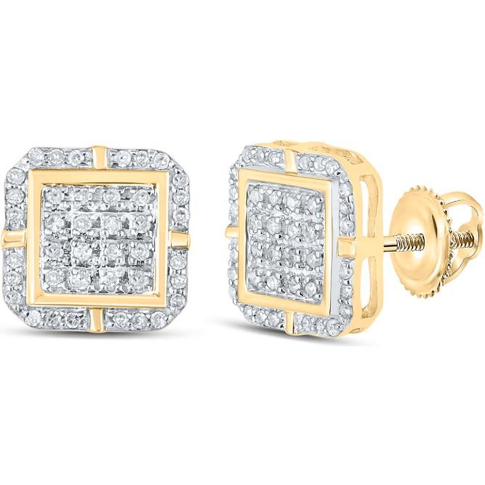 10K Yellow Gold Stud Earrings with Pave-Set Round Diamonds in a Geometric Square Design - 0.25 Carat Total Diamond Weight