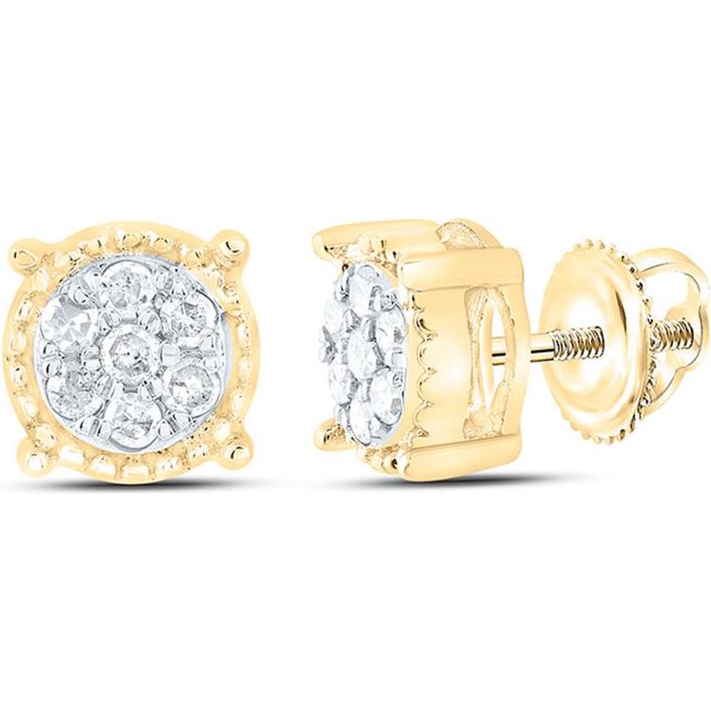 10K Yellow Gold Stud Earrings with Prong-Set Round Diamond Flower Clusters - 0.10 Carat Total Diamond Weight