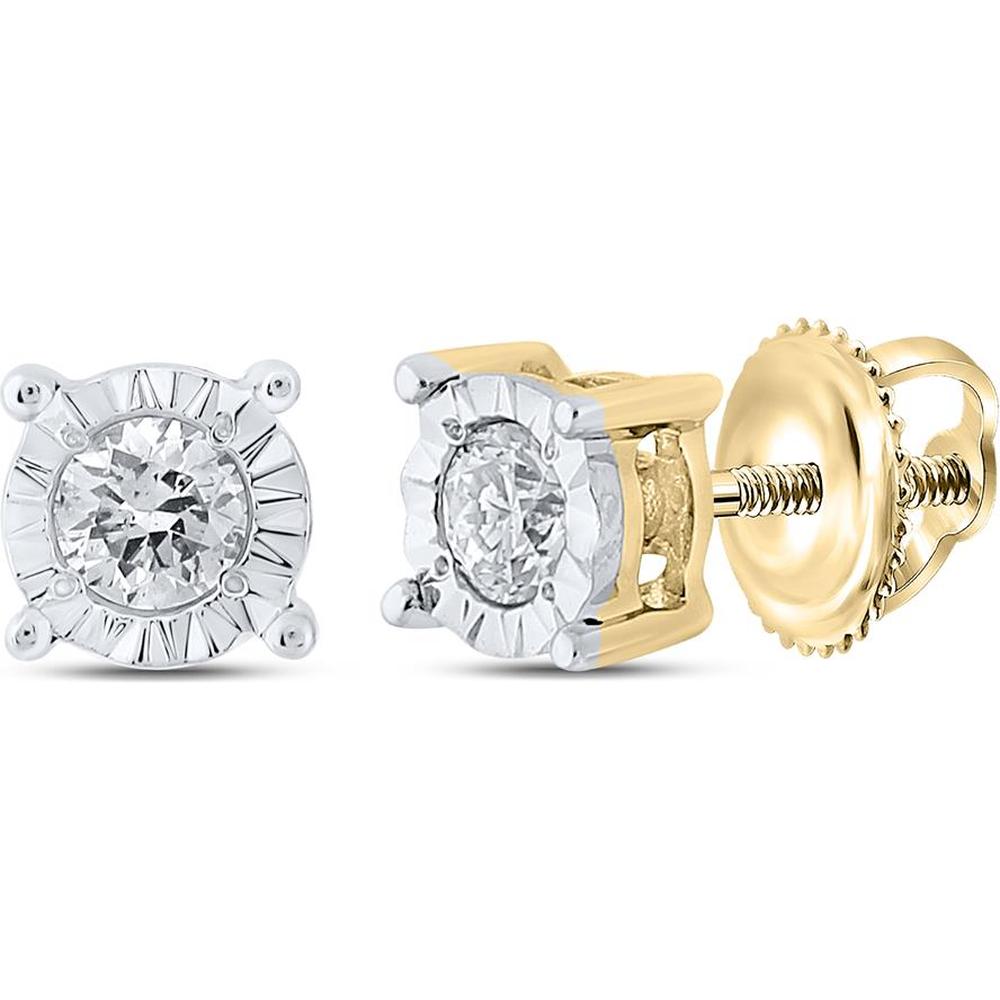 10K Yellow Gold Stud Earrings with Prong-Set Round Diamonds - 0.13 Carat Total Diamond Weight