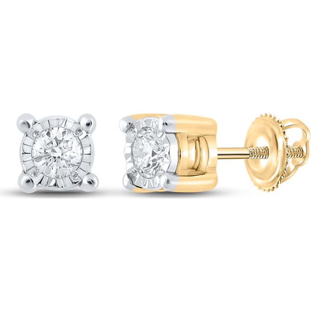 10K Yellow Gold Stud Earrings with Prong-Set Round Diamonds - 1/6 Carat Total Diamond Weight